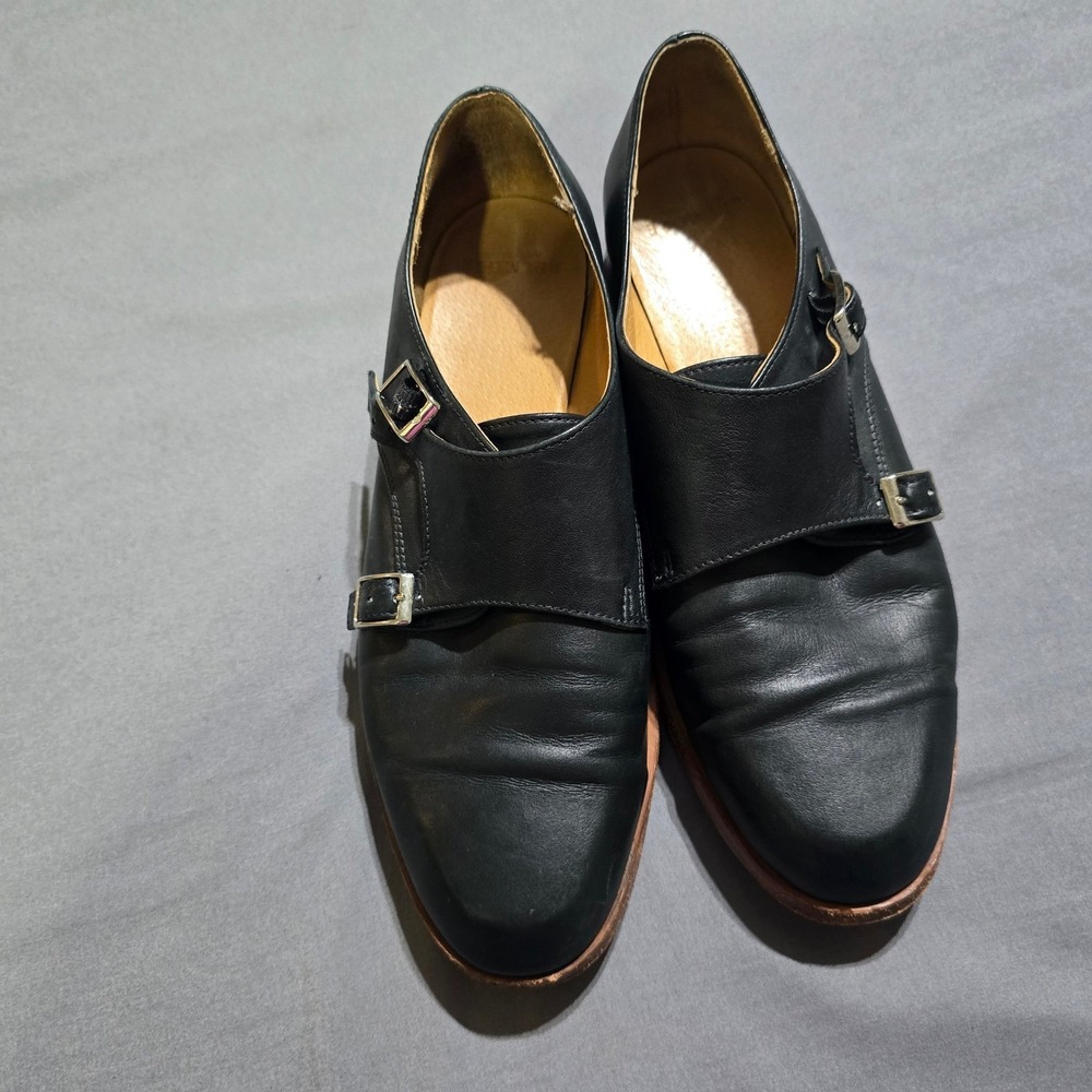 Belmore Australia Double Monk Strap Shoes 8 Black Leather Buckle Flat Loafers